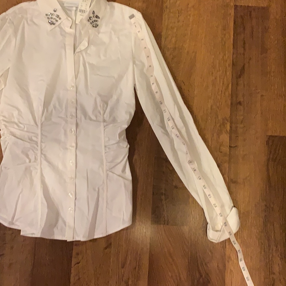 NWT NY & Co White Button Down with Gem Collar, XS - Picture 7 of 8
